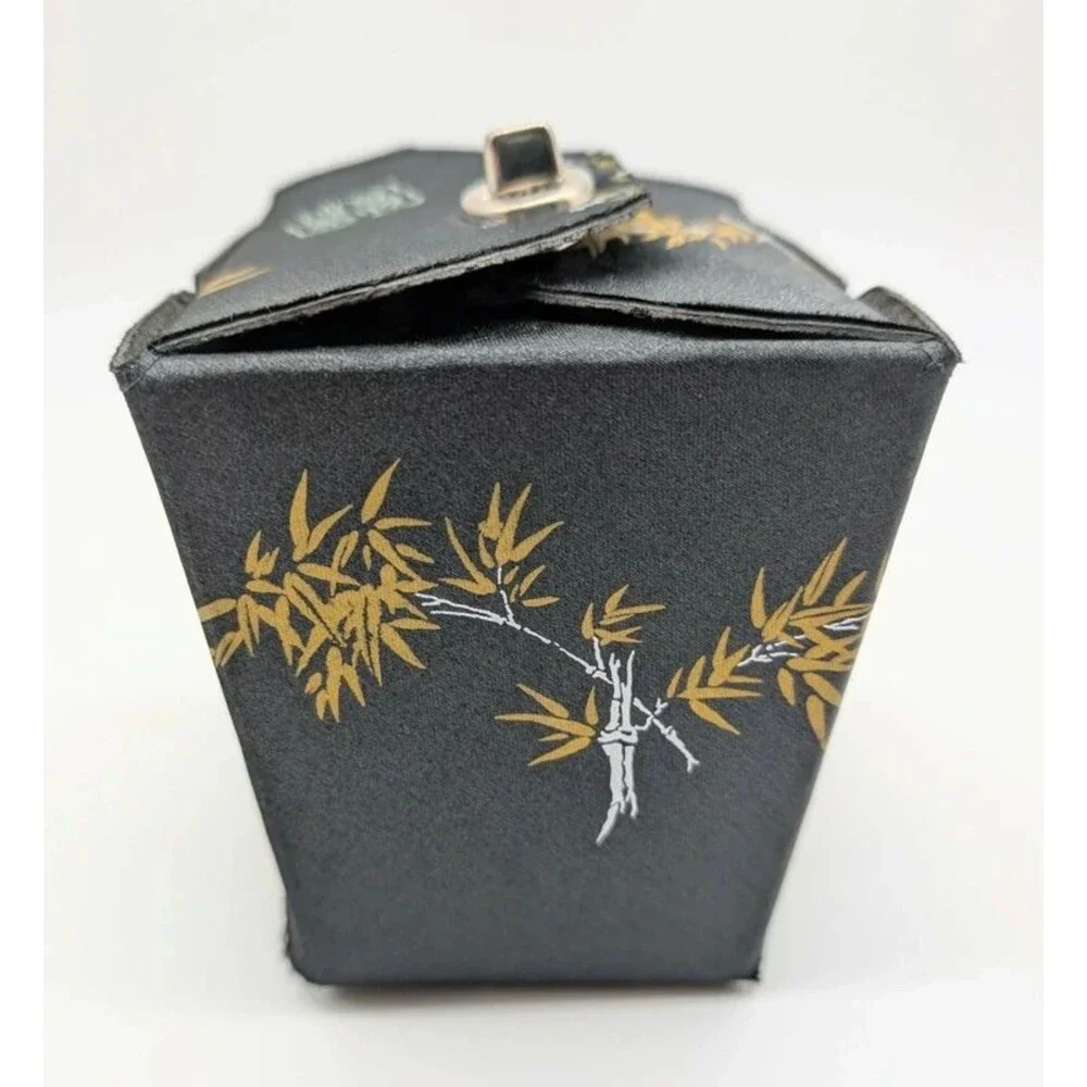 Chinese Takeout Box Purse Storage Accent Black Gold